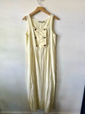 Vintage Linen Button-Front Maxi Dress